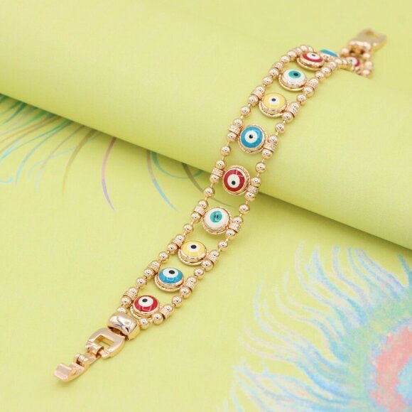 "Colorful Evil Eye Beaded Rose Gold Bracelet, XPBL0762 - Picture 2 of 12